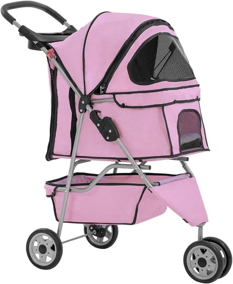 Premium Pink Pet Stroller: Stylish and Functional Carrier for Small Dogs and Cats with Convenient Cup Holder for Treats on the Go