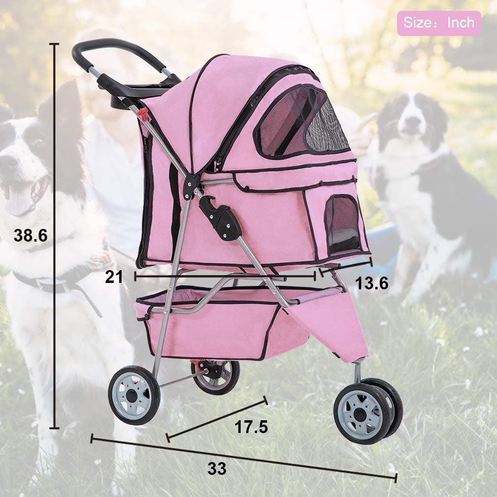 Premium Pink Pet Stroller: Stylish and Functional Carrier for Small Dogs and Cats with Convenient Cup Holder for Treats on the Go