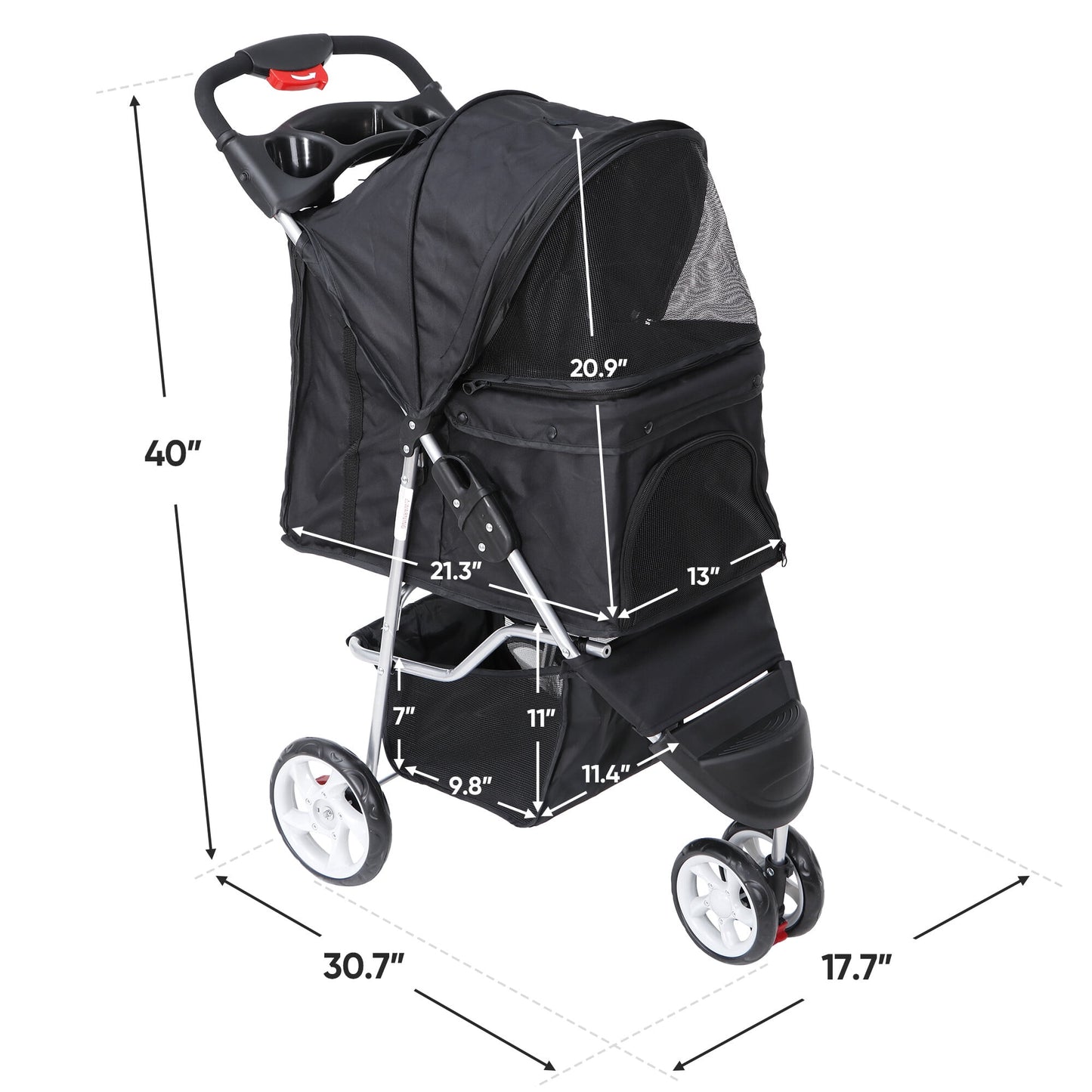 Paw-some Pup Mobile: The Ultimate Pet Stroller for Dogs and Cats with Convenient Snack Storage