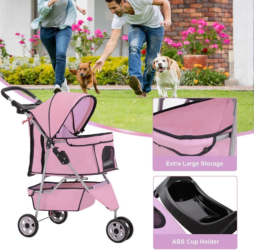 Premium Pink Pet Stroller: Stylish and Functional Carrier for Small Dogs and Cats with Convenient Cup Holder for Treats on the Go