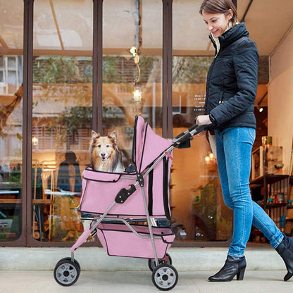 Premium Pink Pet Stroller: Stylish and Functional Carrier for Small Dogs and Cats with Convenient Cup Holder for Treats on the Go