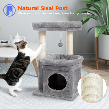 Cat Tree Condo 27" Cat Tower with Large Top Perch and Scratching Posts for Kittens and Medium Cats
