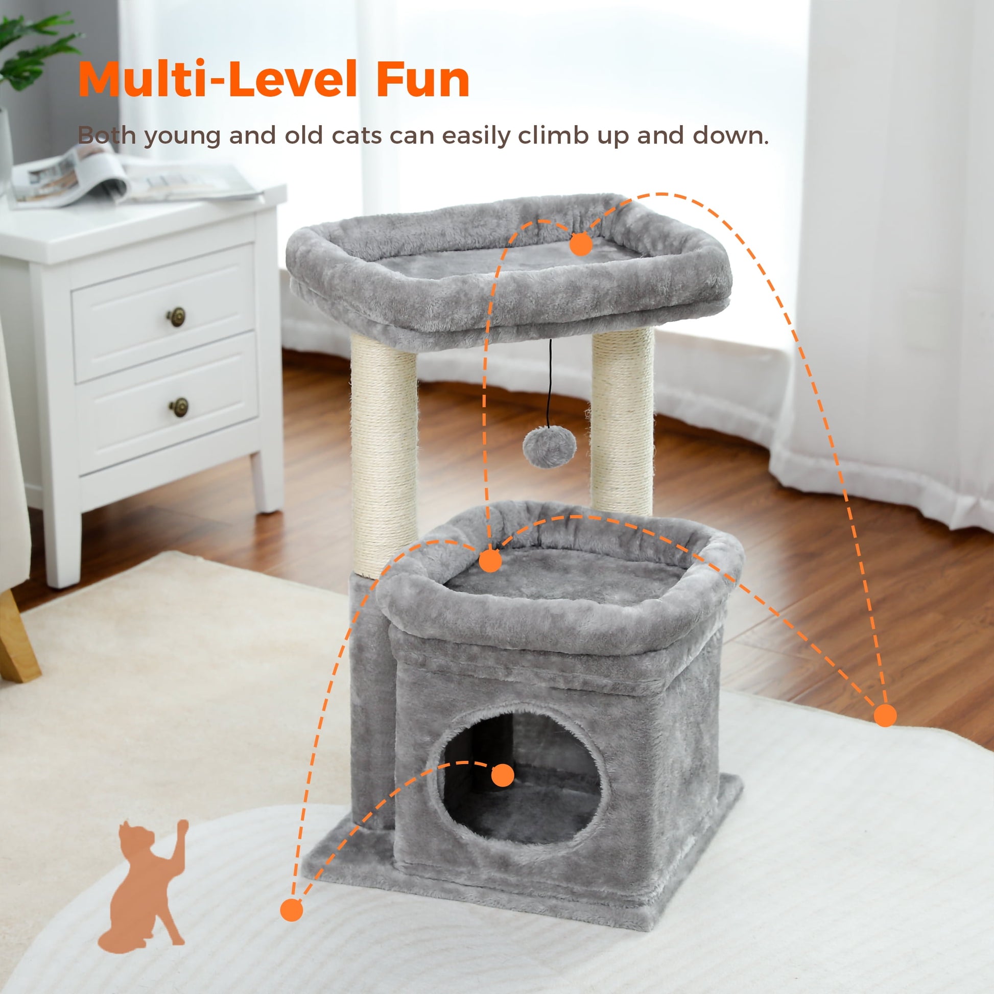 Cat Tree Condo 27" Cat Tower with Large Top Perch and Scratching Posts for Kittens and Medium Cats