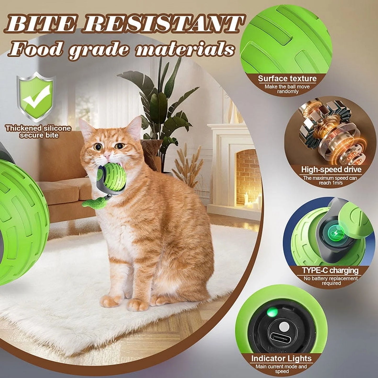 Rechargeable Interactive Cat Ball Toys with Faux Tails - 2 Pack Smart Indoor Fun for Your Feline Friend