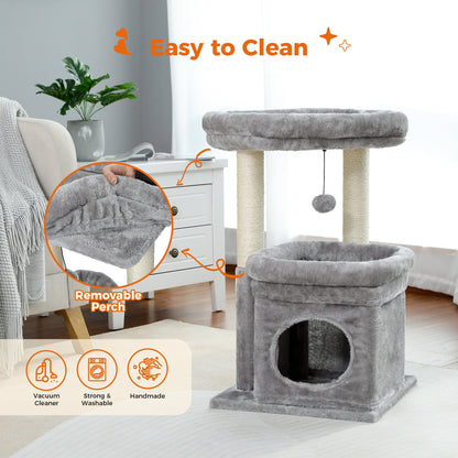 Cat Tree Condo 27" Cat Tower with Large Top Perch and Scratching Posts for Kittens and Medium Cats