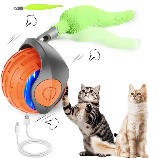 Rechargeable Interactive Cat Ball Toys with Faux Tails - 2 Pack Smart Indoor Fun for Your Feline Friend