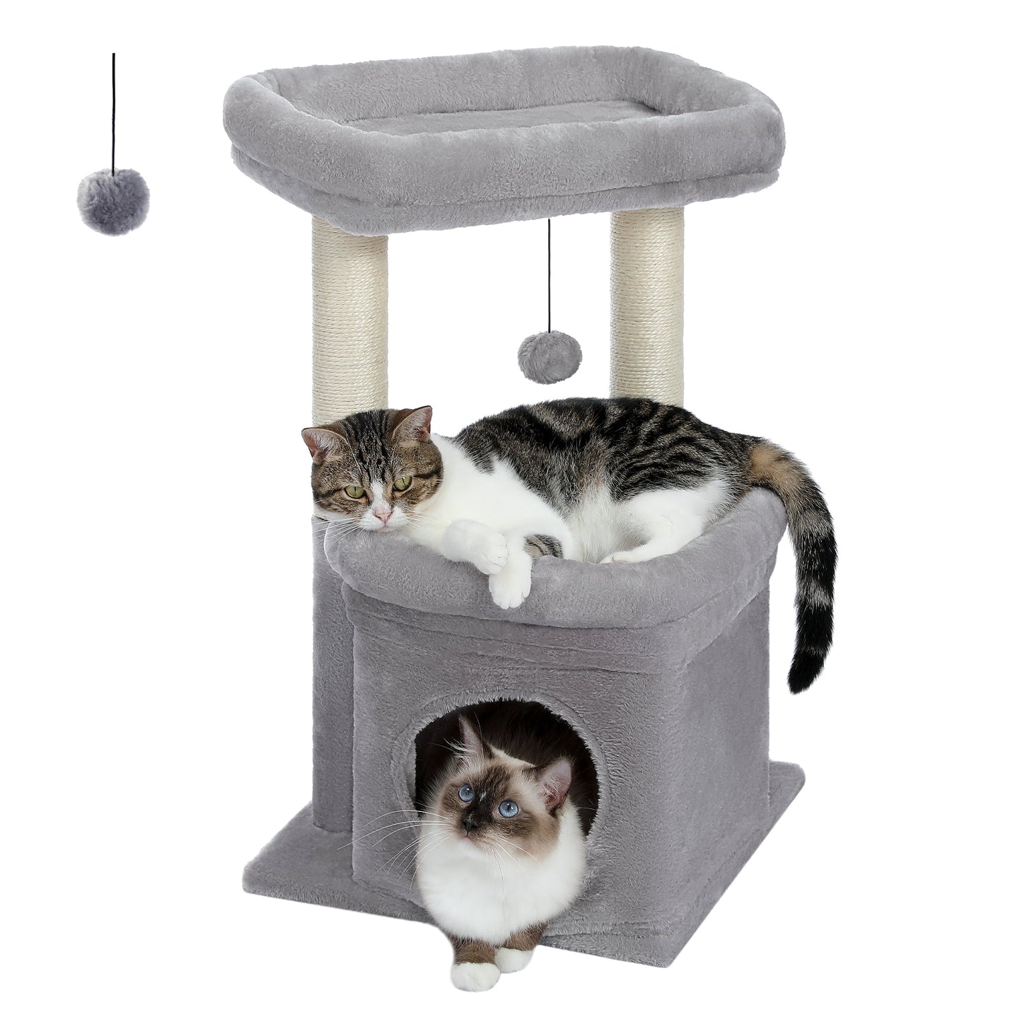 Cat Tree Condo 27" Cat Tower with Large Top Perch and Scratching Posts for Kittens and Medium Cats