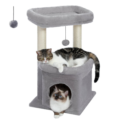 Cat Tree Condo 27" Cat Tower with Large Top Perch and Scratching Posts for Kittens and Medium Cats