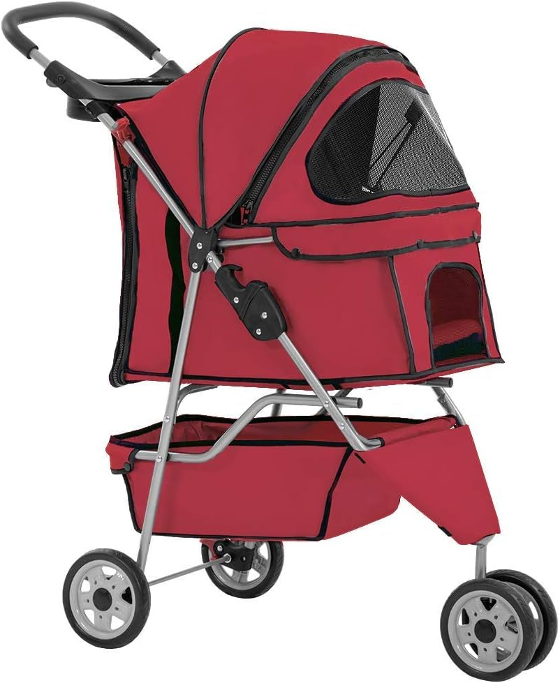 Premium Pink Pet Stroller: Stylish and Functional Carrier for Small Dogs and Cats with Convenient Cup Holder for Treats on the Go