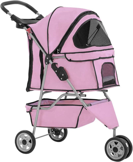 Premium Pink Pet Stroller: Stylish and Functional Carrier for Small Dogs and Cats with Convenient Cup Holder for Treats on the Go