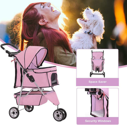 Premium Pink Pet Stroller: Stylish and Functional Carrier for Small Dogs and Cats with Convenient Cup Holder for Treats on the Go