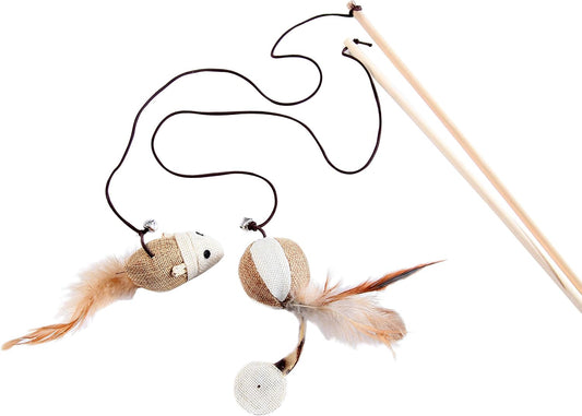 Ultimate Feline Playtime Bundle: Engaging Cat Toy Set with Sisal Wands, Interactive Mouse, Jingle Bell, Feather Teaser, and Elastic String for Endless Fun