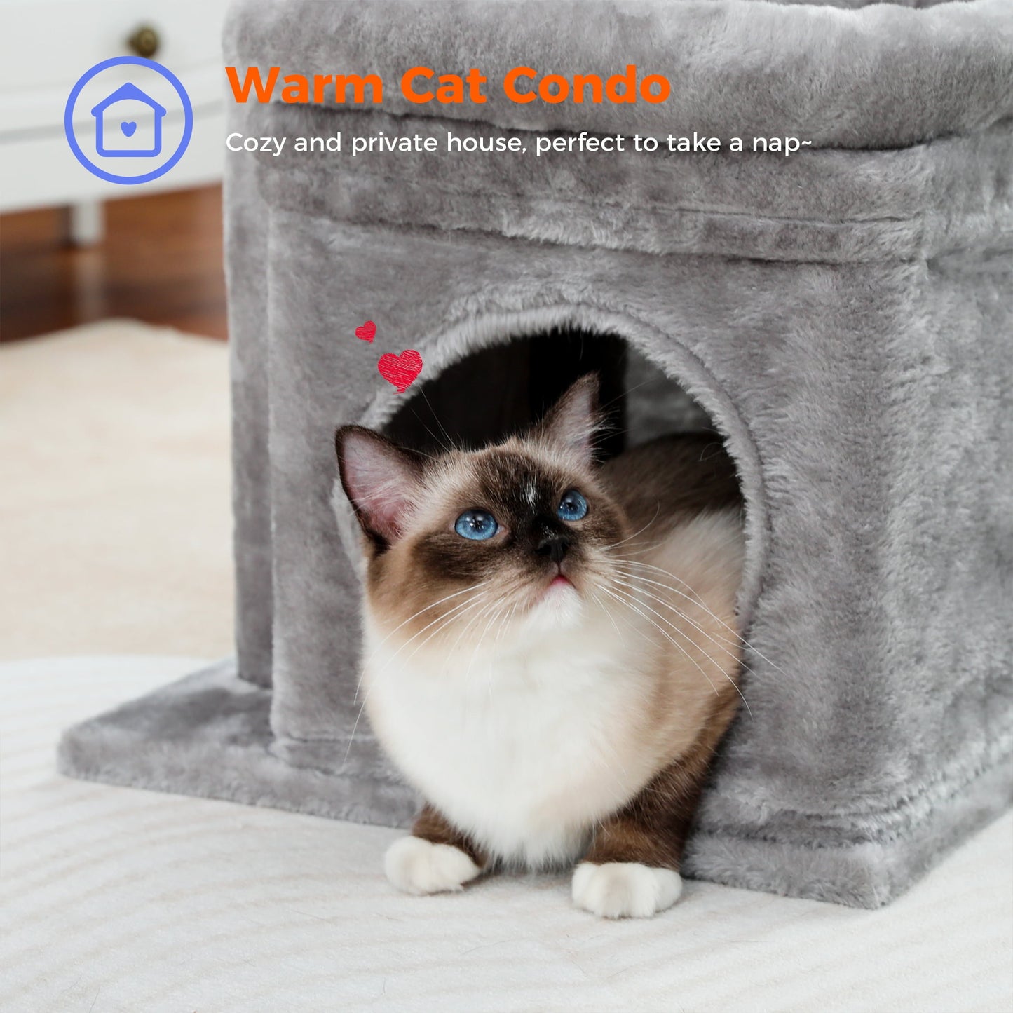 Cat Tree Condo 27" Cat Tower with Large Top Perch and Scratching Posts for Kittens and Medium Cats
