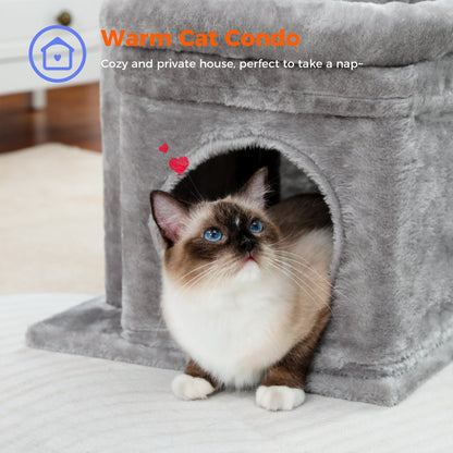 Cat Tree Condo 27" Cat Tower with Large Top Perch and Scratching Posts for Kittens and Medium Cats