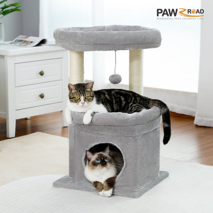 Cat Tree Condo 27" Cat Tower with Large Top Perch and Scratching Posts for Kittens and Medium Cats