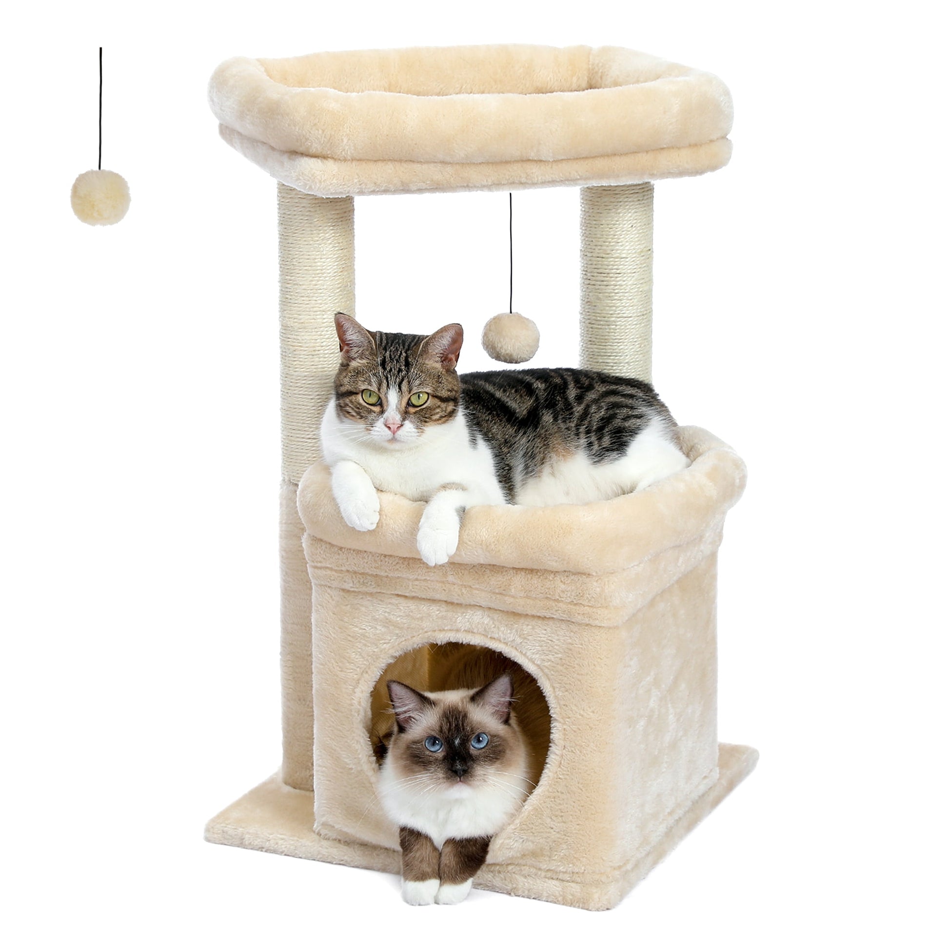 Cat Tree Condo 27" Cat Tower with Large Top Perch and Scratching Posts for Kittens and Medium Cats