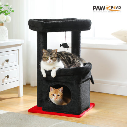 Cat Tree Condo 27" Cat Tower with Large Top Perch and Scratching Posts for Kittens and Medium Cats