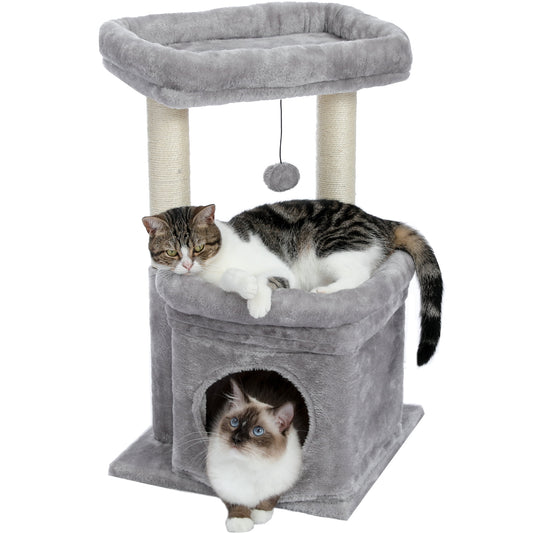 Cat Tree Condo 27" Cat Tower with Large Top Perch and Scratching Posts for Kittens and Medium Cats