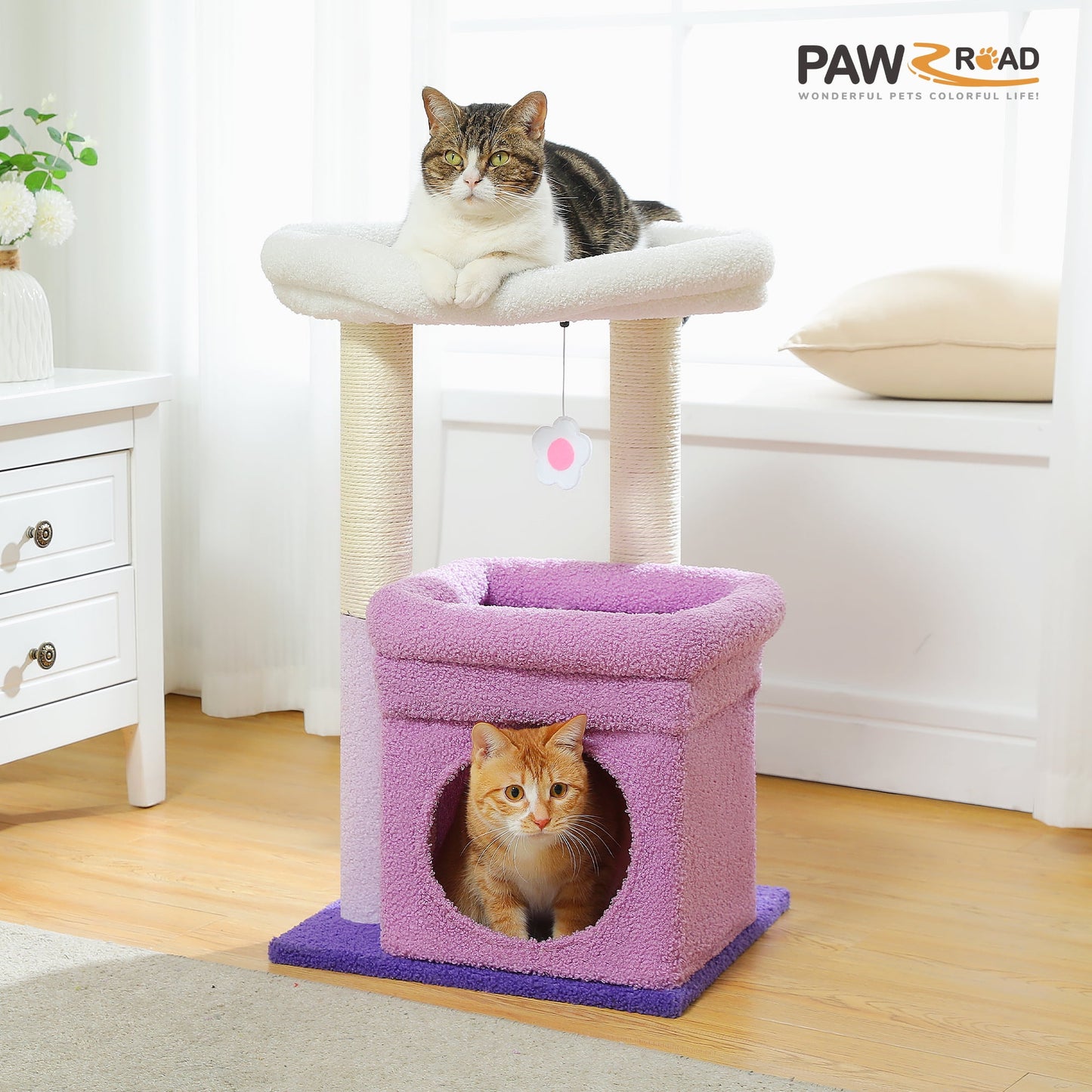 Cat Tree Condo 27" Cat Tower with Large Top Perch and Scratching Posts for Kittens and Medium Cats