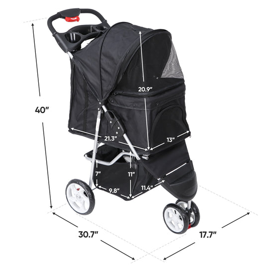 Paw-some Pup Mobile: The Ultimate Pet Stroller for Dogs and Cats with Convenient Snack Storage