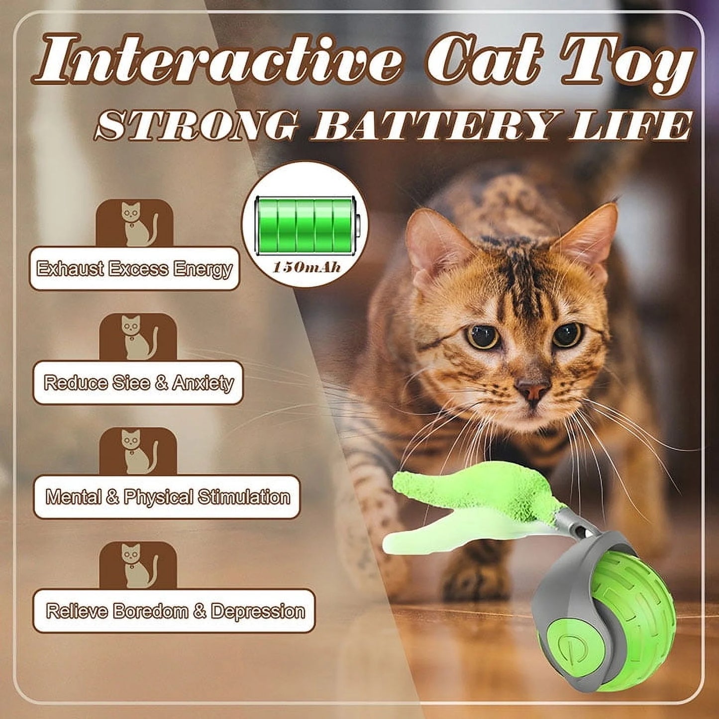 Rechargeable Interactive Cat Ball Toys with Faux Tails - 2 Pack Smart Indoor Fun for Your Feline Friend