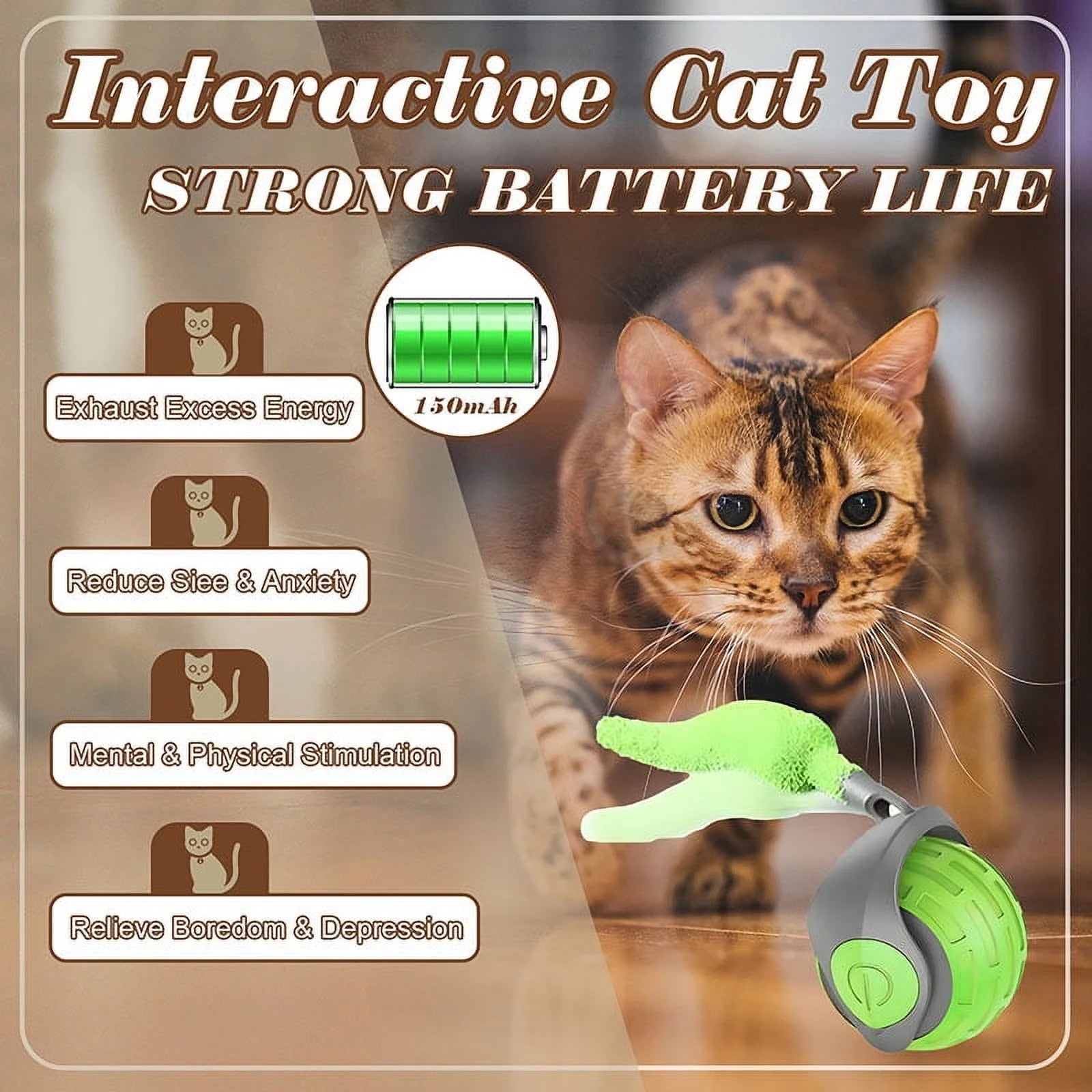 Rechargeable Interactive Cat Ball Toys with Faux Tails - 2 Pack Smart Indoor Fun for Your Feline Friend
