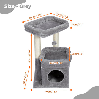 Cat Tree Condo 27" Cat Tower with Large Top Perch and Scratching Posts for Kittens and Medium Cats