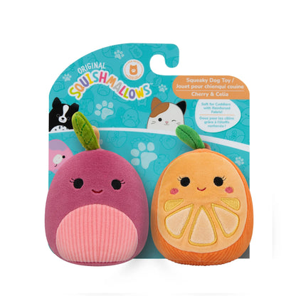 Fruit Fling! 2-Pack of 3.5" Squeaky Plush Toys: Cherry & Orange Slice for Playful Cats and Dogs