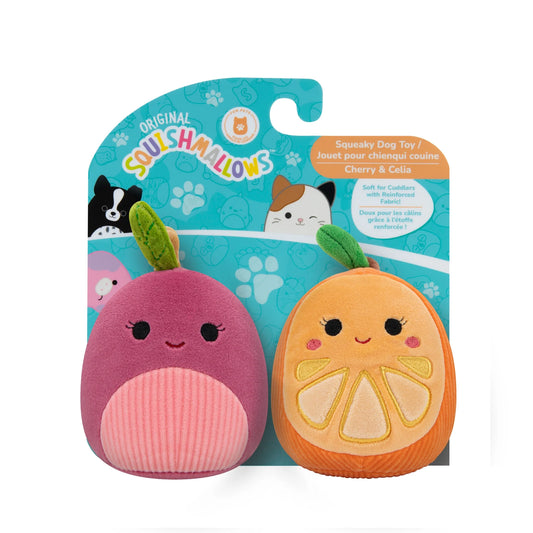 Fruit Fling! 2-Pack of 3.5" Squeaky Plush Toys: Cherry & Orange Slice for Playful Cats and Dogs