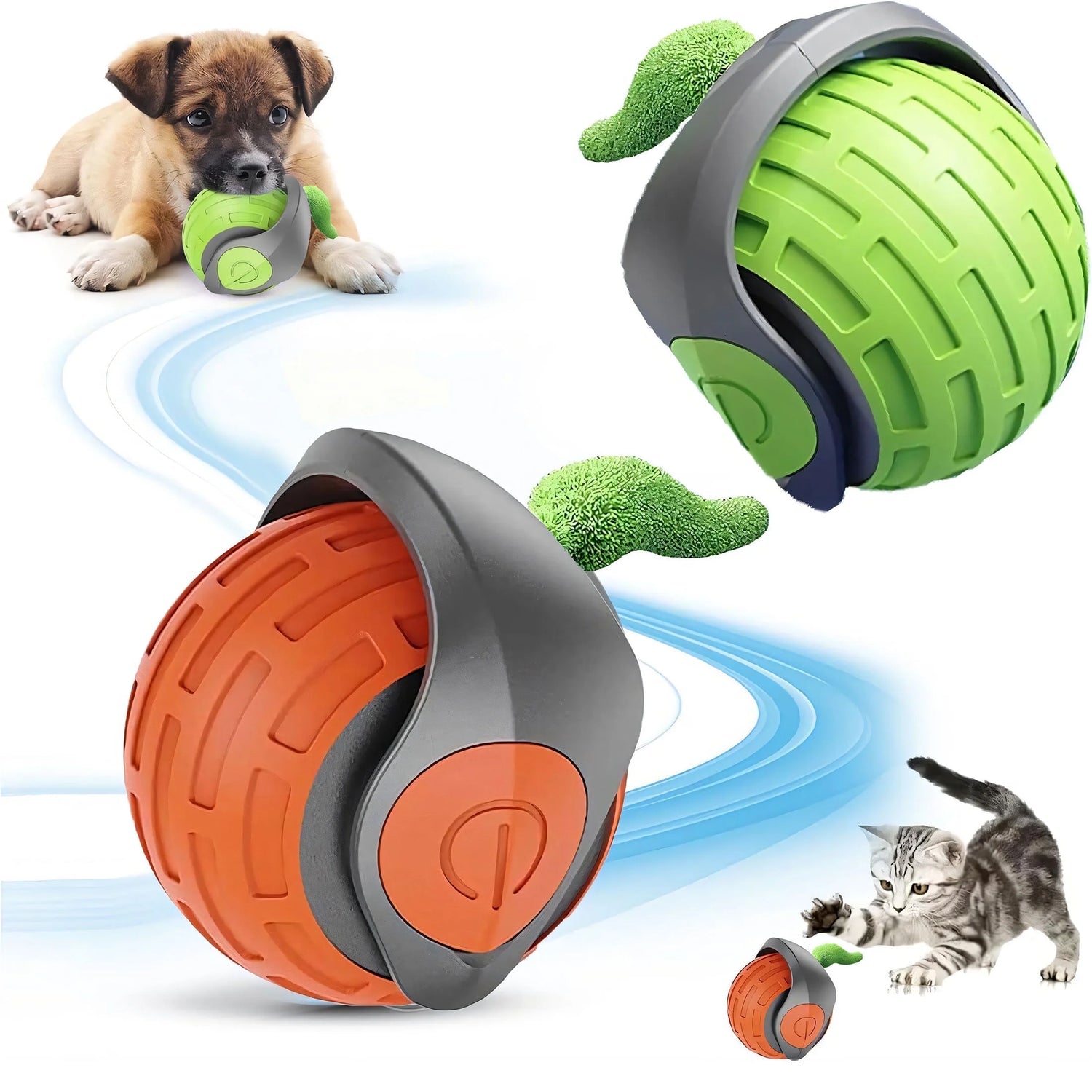 Rechargeable Interactive Cat Ball Toys with Faux Tails - 2 Pack Smart Indoor Fun for Your Feline Friend