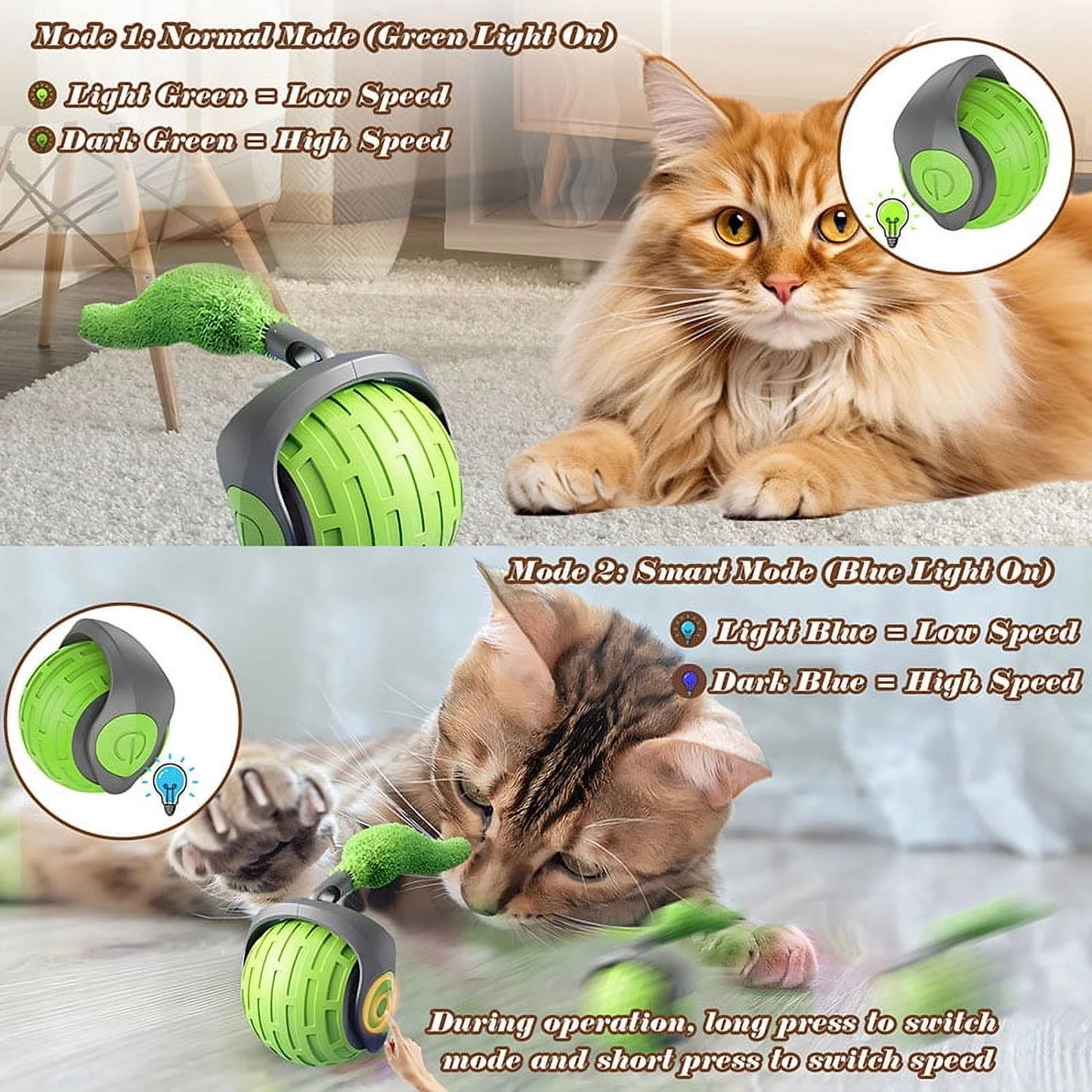 Rechargeable Interactive Cat Ball Toys with Faux Tails - 2 Pack Smart Indoor Fun for Your Feline Friend