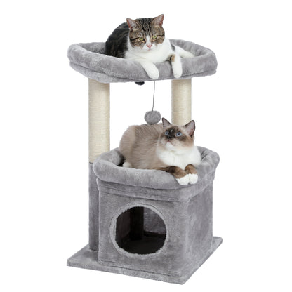 Cat Tree Condo 27" Cat Tower with Large Top Perch and Scratching Posts for Kittens and Medium Cats