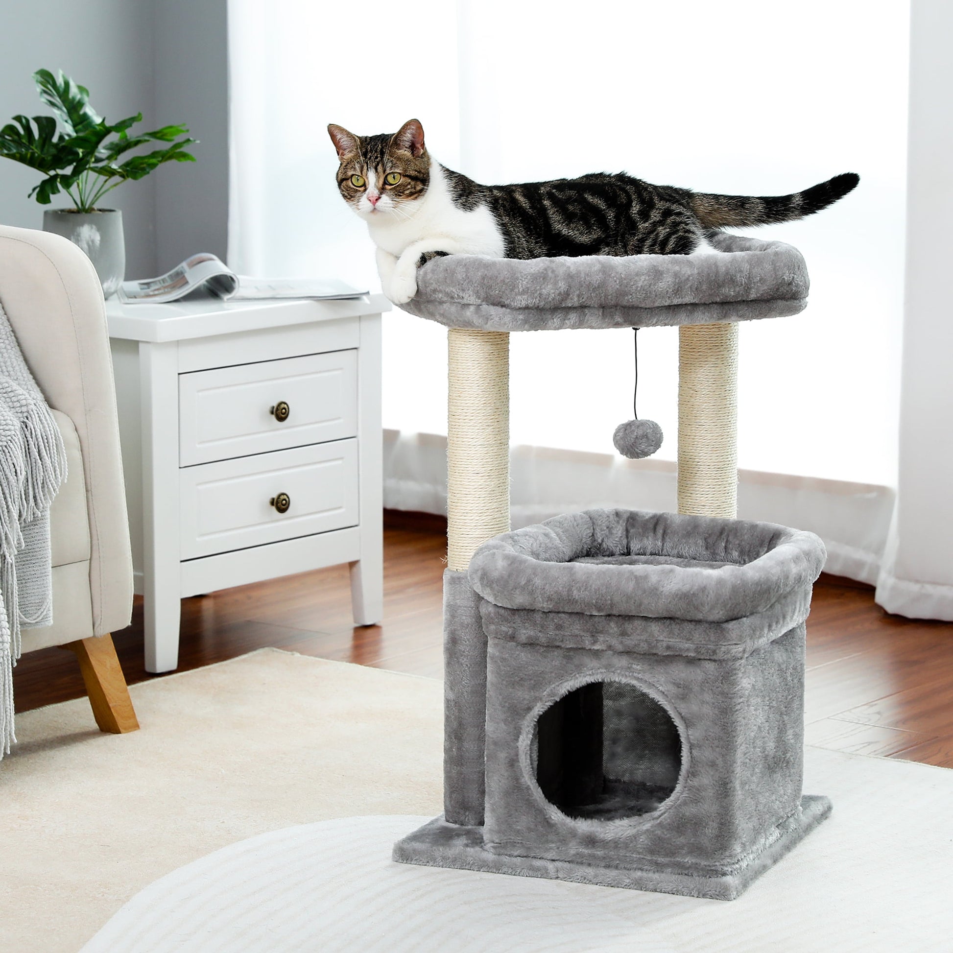 Cat Tree Condo 27" Cat Tower with Large Top Perch and Scratching Posts for Kittens and Medium Cats