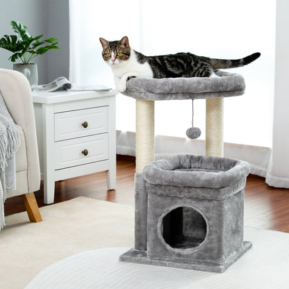 Cat Tree Condo 27" Cat Tower with Large Top Perch and Scratching Posts for Kittens and Medium Cats